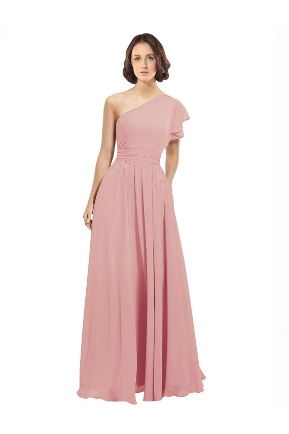 Beste A-Linien Eine-Schulter Chiffon Lange Brautjungfernkleider