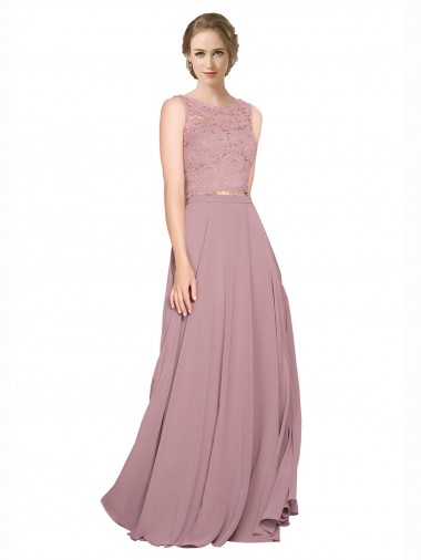 Beste A-Linien Illusion Ausschnitt Chiffon Spitze Lange Brautjungfernkleider / Abiballkleider