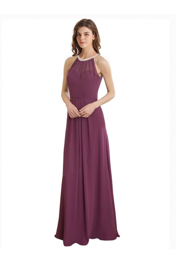 Beste A-Linien Stehkragen Ausschnitt Chiffon Lange Brautjungfernkleider