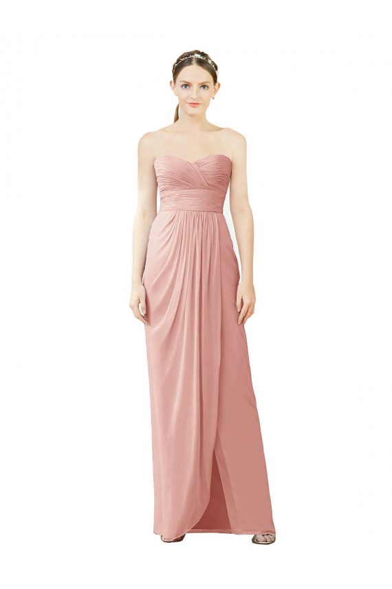 Beste A-Linien Trägerlos Chiffon Lange Brautjungfernkleider
