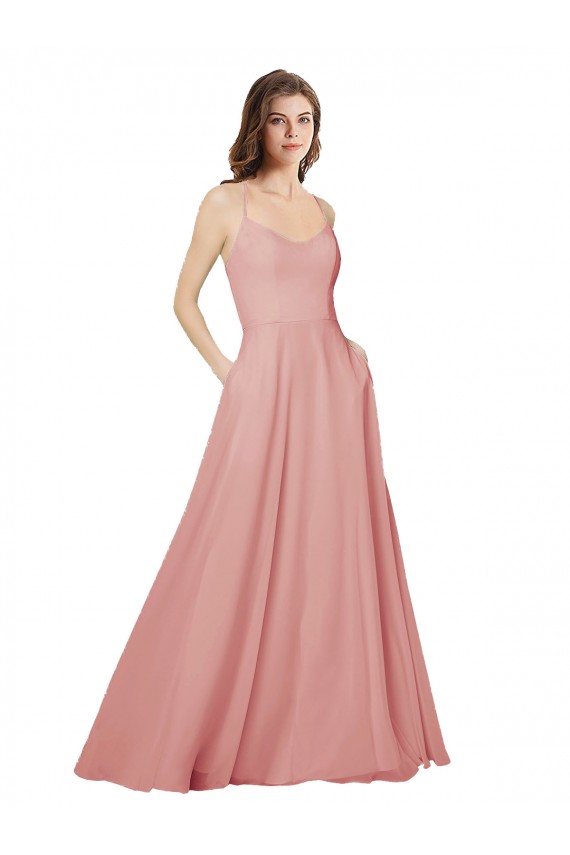 Beste A-Linien Trägerlos Chiffon Lange Brautjungfernkleider