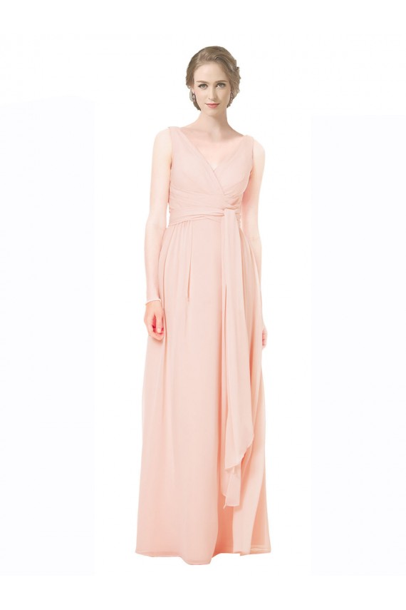 Beste A-Linien V-Ausschnitt Chiffon Lange Brautjungfernkleider