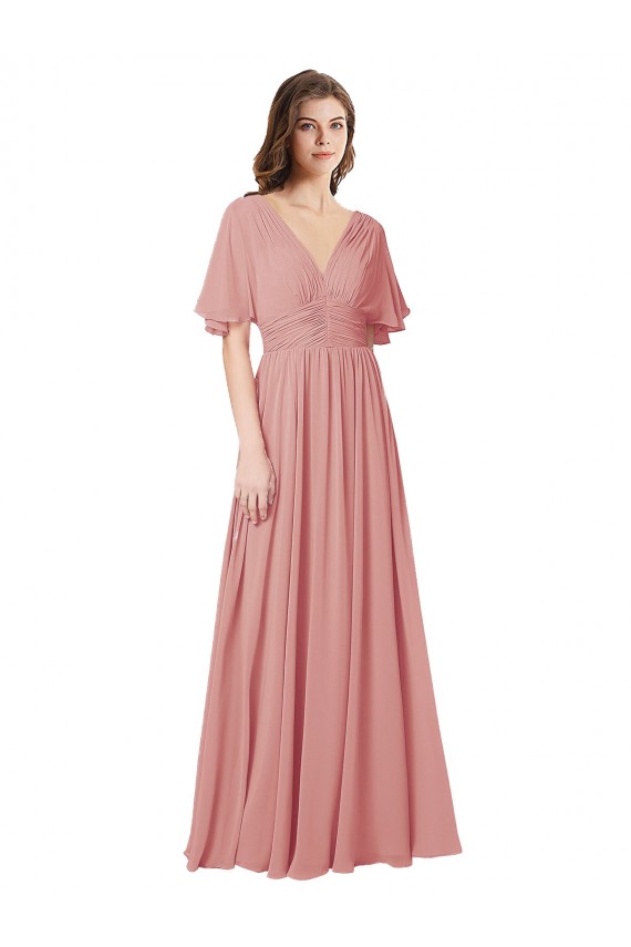 Beste A-Linien V-Ausschnitt Chiffon Lange Brautjungfernkleider