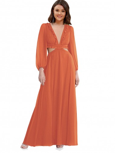 Beste A-Linien V-Ausschnitt Chiffon Lange Brautjungfernkleider