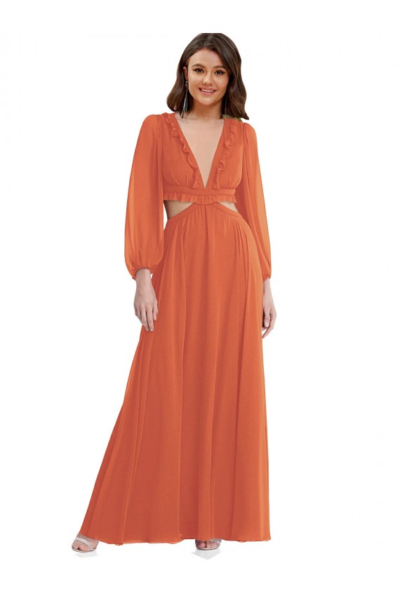 Beste A-Linien V-Ausschnitt Chiffon Lange Brautjungfernkleider
