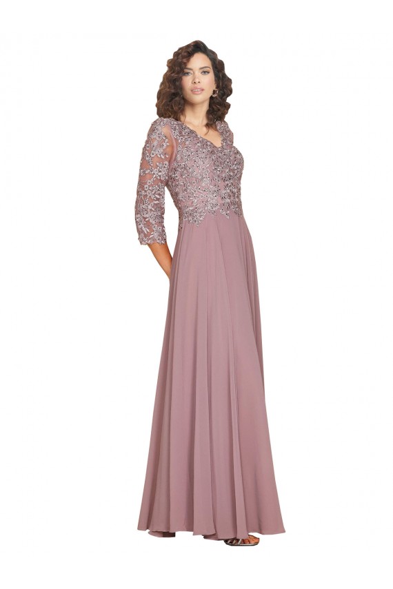 Beste A-Linien V-Ausschnitt Chiffon Lange Brautjungfernkleider / Abiballkleider