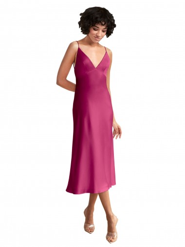 Beste A-Linien V-Ausschnitt Midi Stretch-Satin Kurze Formale Brautjungfernkleider / Abendkleider / Abiballkleider / Cocktailkleider / Heimkehr Kleider