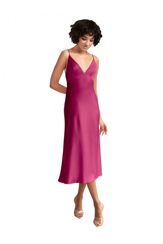 Beste A-Linien V-Ausschnitt Midi Stretch-Satin Kurze Formale Brautjungfernkleider / Abendkleider / Abiballkleider / Cocktailkleider / Heimkehr Kleider