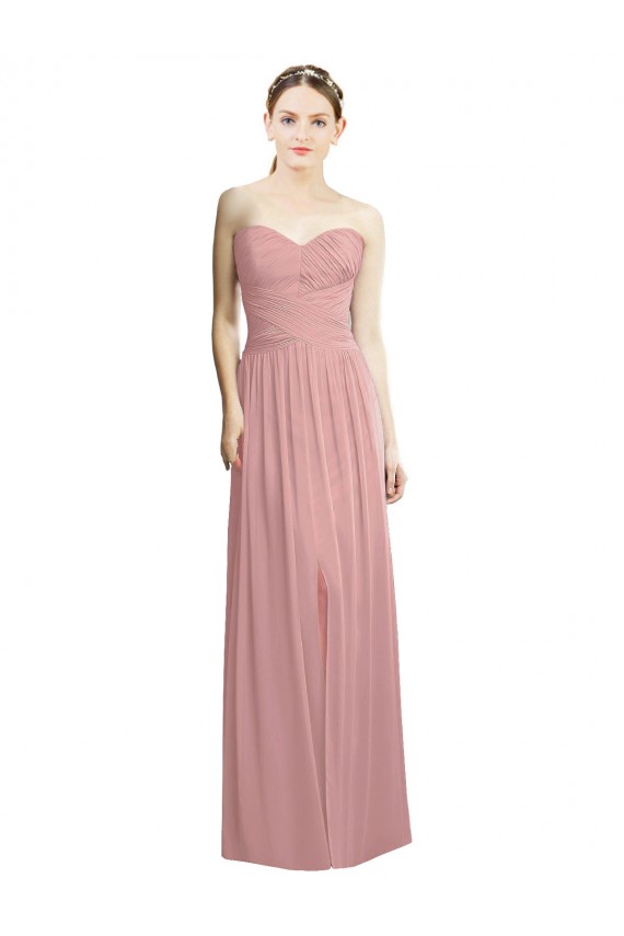 Beste Altrosa A-Linien Trägerlos Chiffon Lange Formale Brautjungfernkleider / Abendkleider