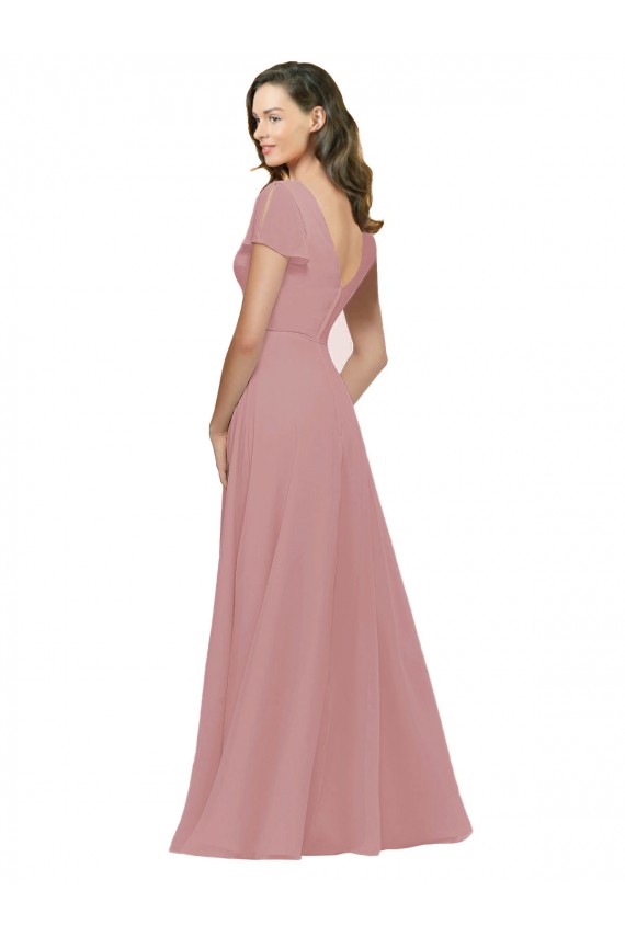 Beste Altrosa A-Linien V-Ausschnitt Chiffon Lange Brautjungfernkleider
