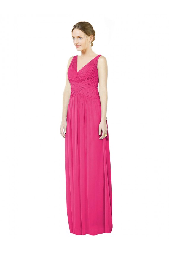 Beste Azalee A-Linien V-Ausschnitt Chiffon Lange Brautjungfernkleider