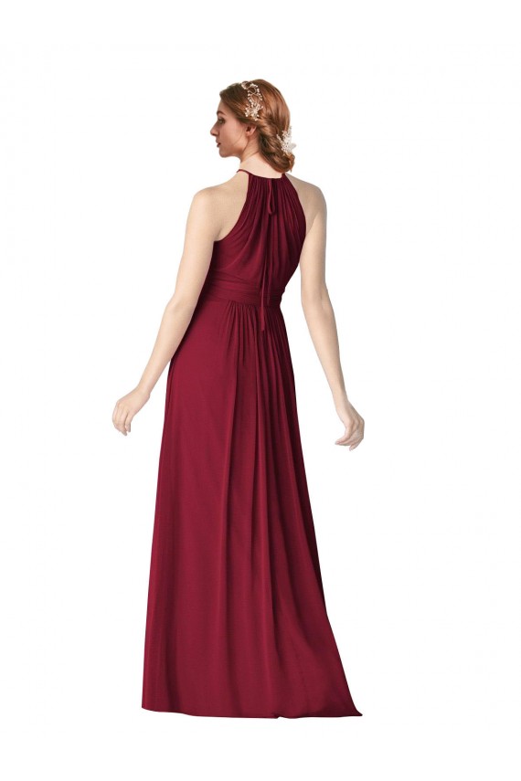 Beste Burgunderrot A-Linien Neckholder Chiffon Lange Brautjungfernkleider