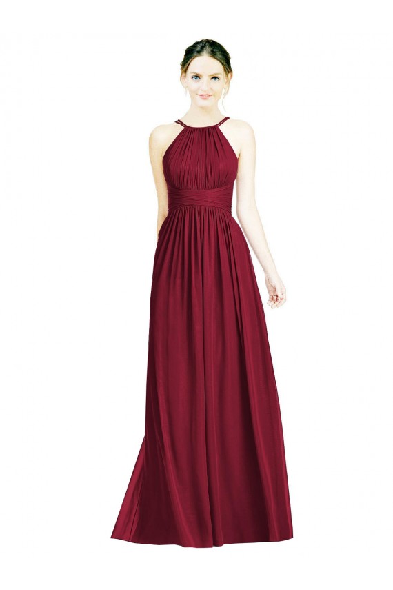 Beste Burgunderrot A-Linien Neckholder Chiffon Lange Brautjungfernkleider