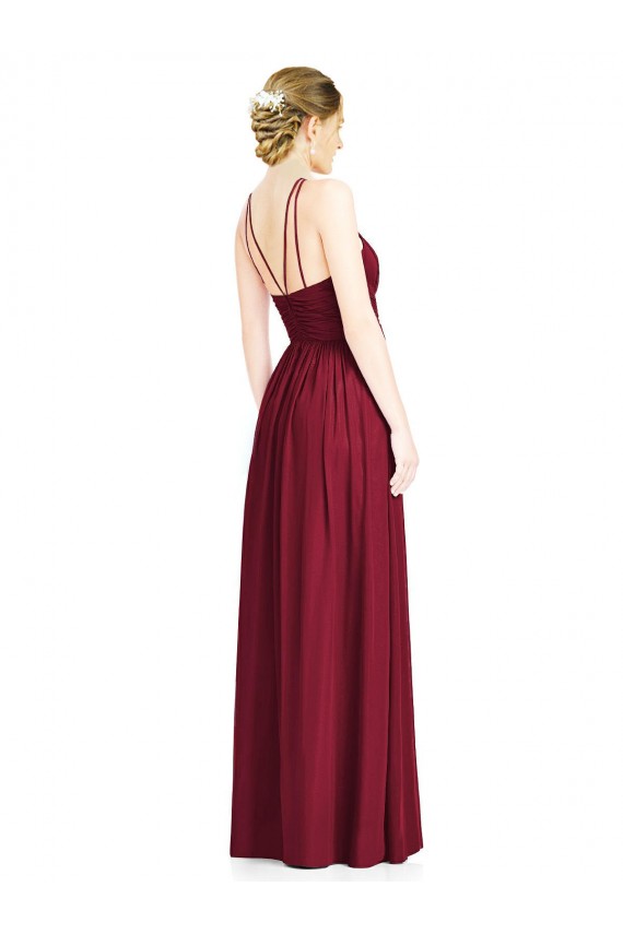 Beste Burgunderrot A-Linien Neckholder Chiffon Lange Brautjungfernkleider