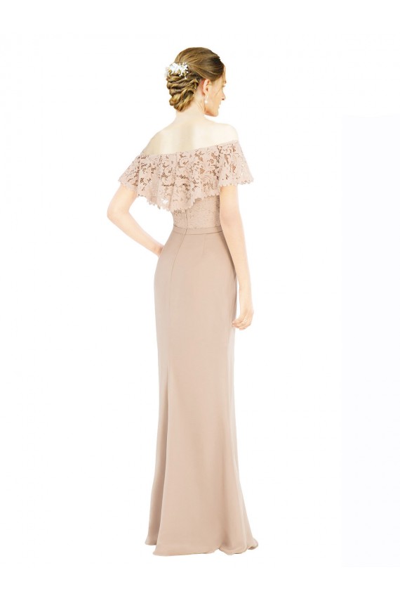Beste Champagner A-Linien Off-Schulter Chiffon Spitze Lange Brautjungfernkleider / Abiballkleider