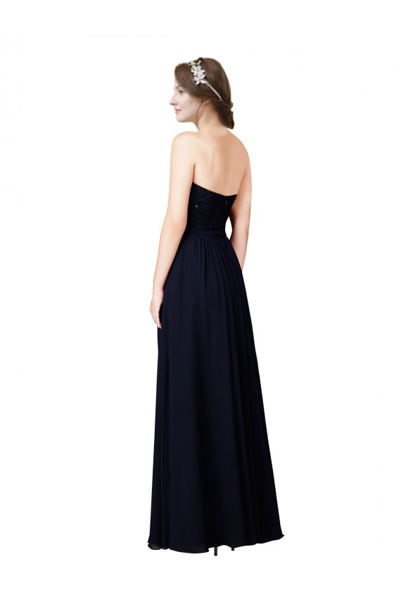 Beste Dunkelmarine A-Linien Chiffon Lange Brautjungfernkleider