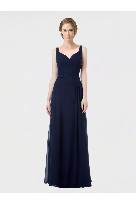Beste Dunkelmarine A-Linien Chiffon Lange Brautjungfernkleider