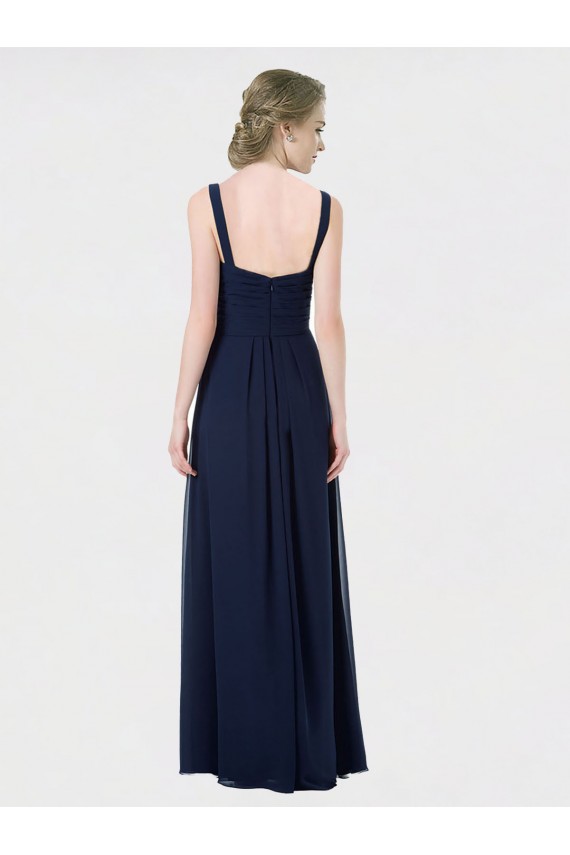 Beste Dunkelmarine A-Linien Chiffon Lange Brautjungfernkleider