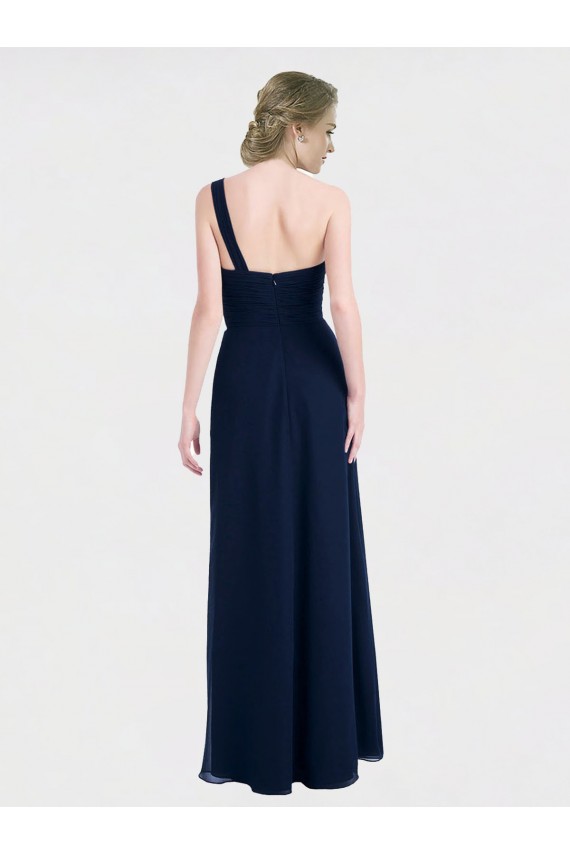 Beste Dunkelmarine A-Linien Eine-Schulter Chiffon Lange Brautjungfernkleider