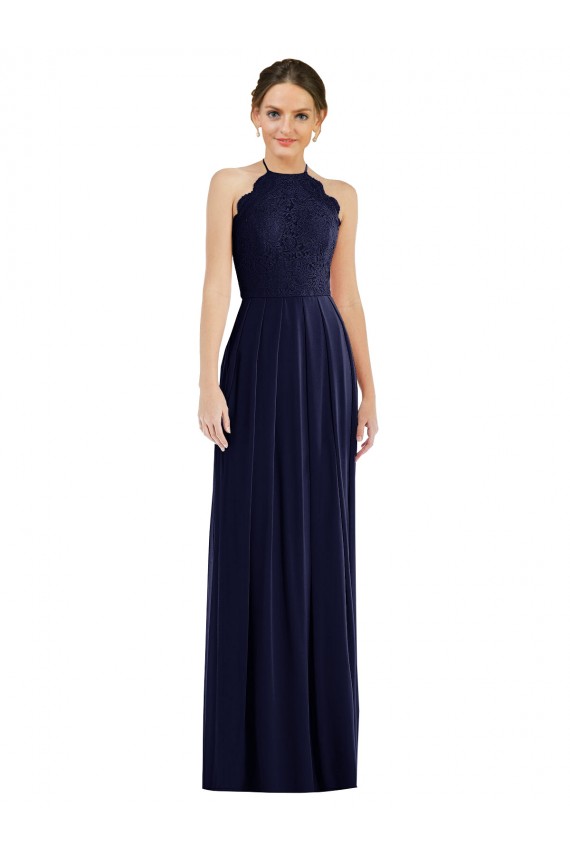 Beste Dunkelmarine A-Linien Neckholder Chiffon Lange Brautjungfernkleider