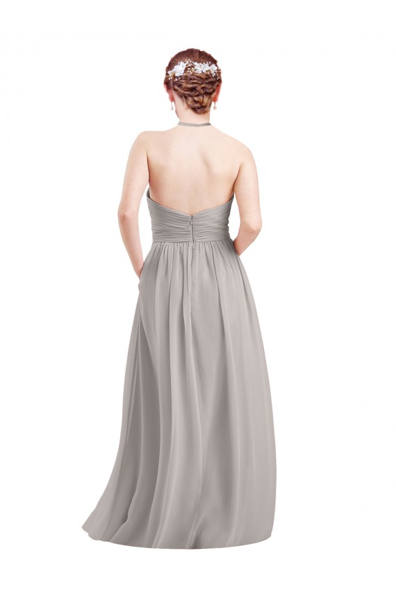 Beste Dunkelmarine A-Linien Neckholder Stehkragen Ausschnitt Chiffon Lange Brautjungfernkleider