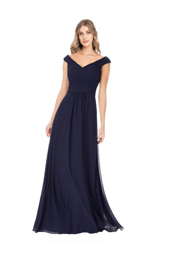Beste Dunkelmarine A-Linien Off-Schulter Chiffon Lange Brautjungfernkleider