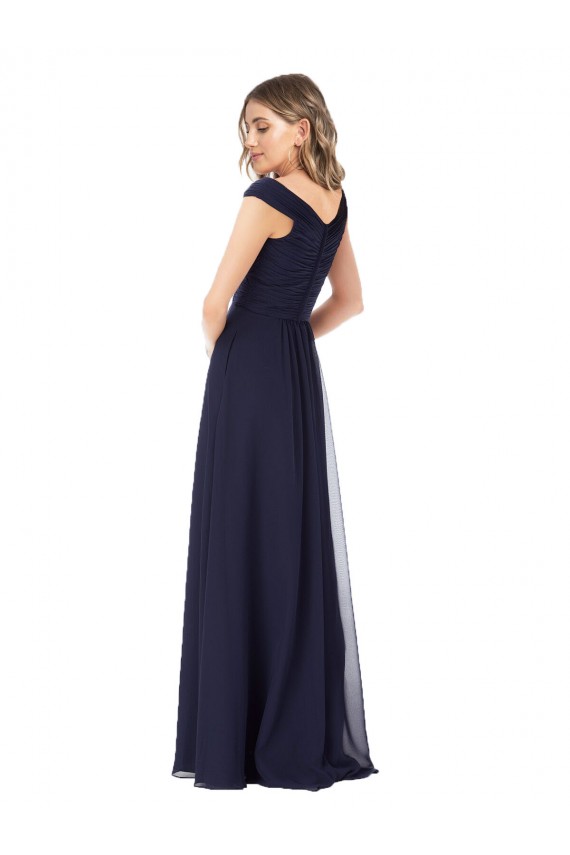 Beste Dunkelmarine A-Linien Off-Schulter Chiffon Lange Brautjungfernkleider