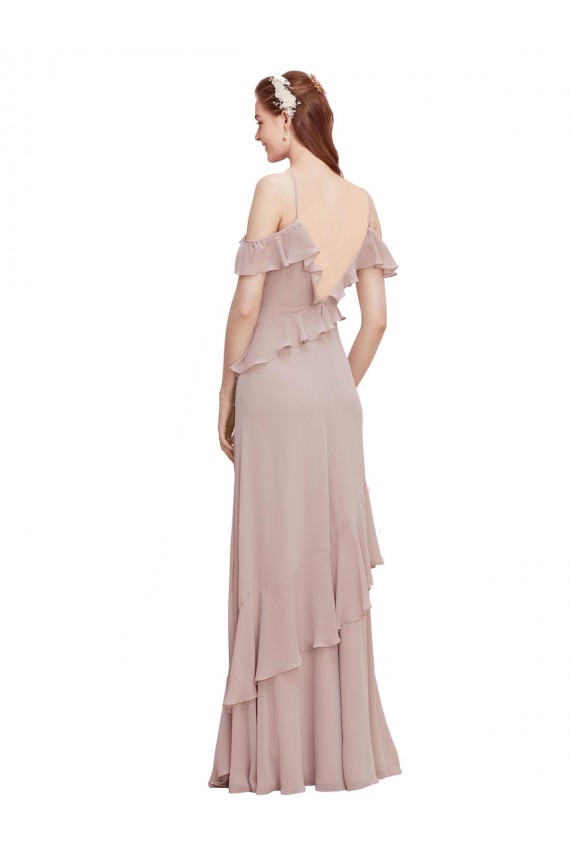 Beste Dunkelmarine A-Linien Off-Schulter Spaghetti-Träger Chiffon Lange Brautjungfernkleider