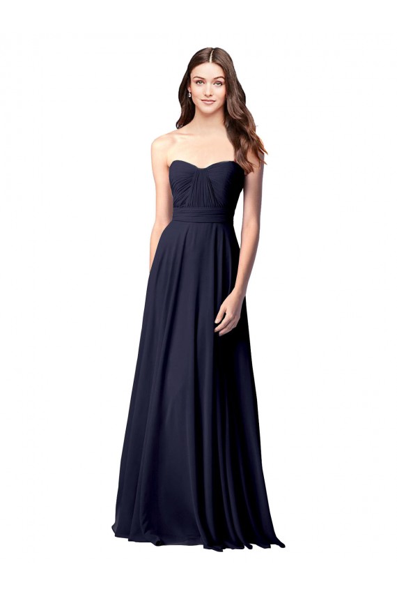 Beste Dunkelmarine A-Linien Trägerlos Chiffon Lange Brautjungfernkleider