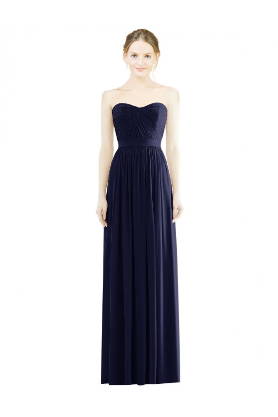 Beste Dunkelmarine A-Linien Trägerlos Chiffon Lange Formale Brautjungfernkleider / Abendkleider