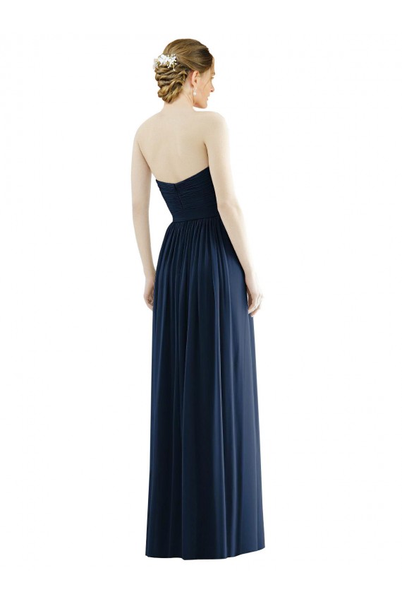 Beste Dunkelmarine A-Linien Trägerlos Chiffon Lange Formale Brautjungfernkleider / Abendkleider