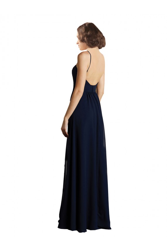 Beste Dunkelmarine A-Linien V-Ausschnitt Chiffon Lange Brautjungfernkleider