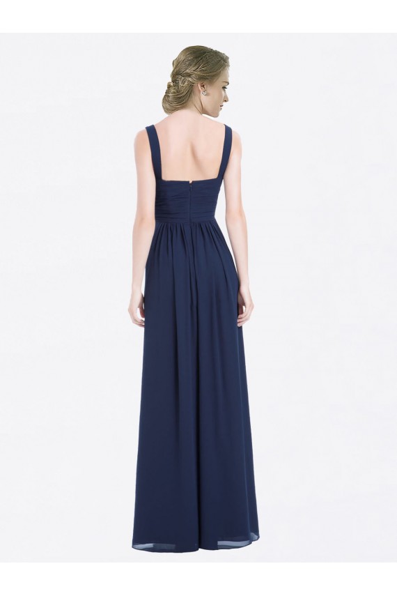 Beste Dunkelmarine A-Linien V-Ausschnitt Chiffon Lange Brautjungfernkleider