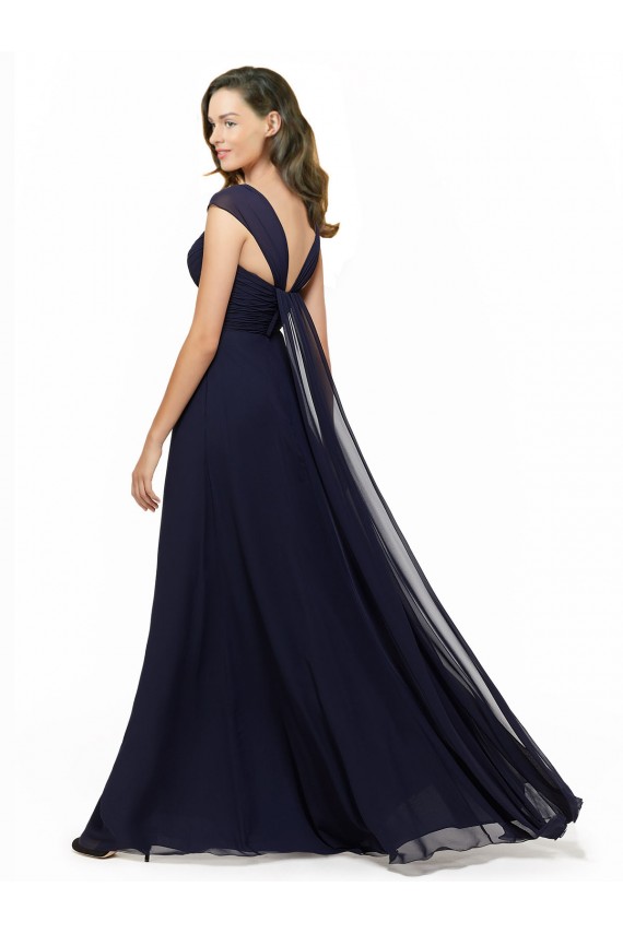 Beste Dunkelmarine A-Linien V-Ausschnitt Chiffon Lange Brautjungfernkleider