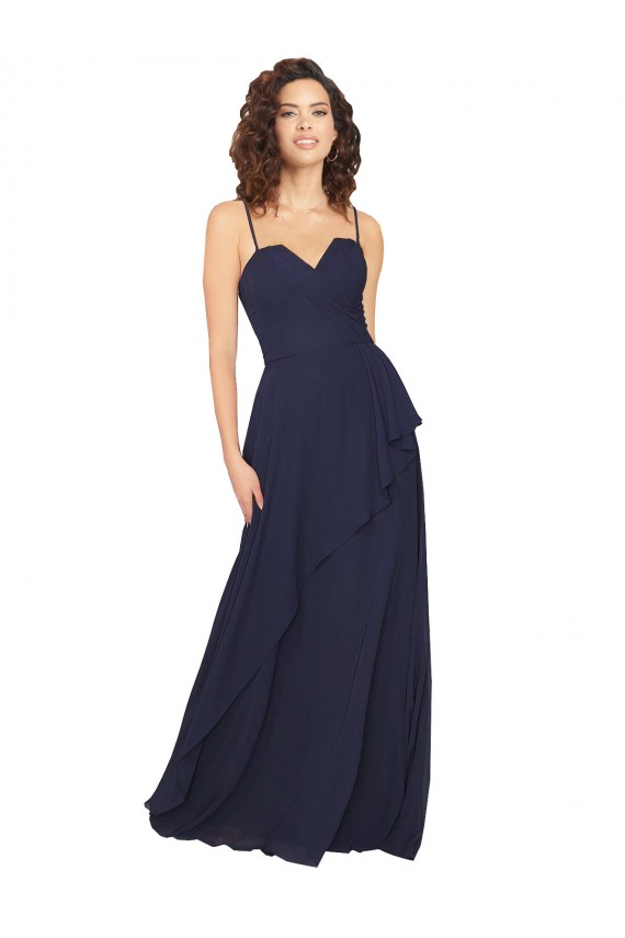 Beste Dunkelmarine A-Linien V-Ausschnitt Chiffon Lange Brautjungfernkleider