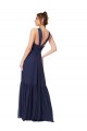 Beste Dunkelmarine A-Linien V-Ausschnitt Chiffon Lange Brautjungfernkleider