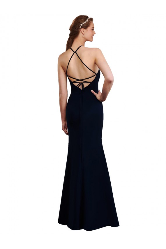 Beste Dunkelmarine Meerjungfrau Neckholder Chiffon Lange Brautjungfernkleider