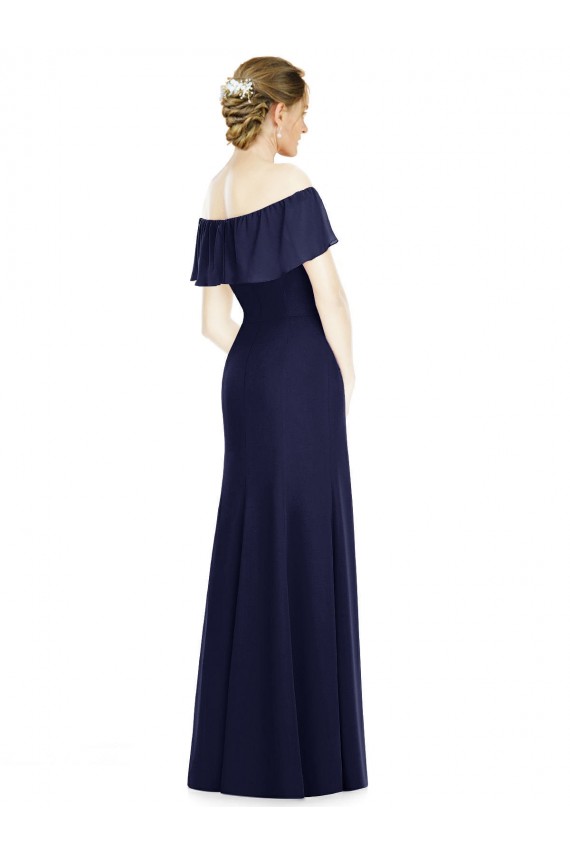 Beste Dunkelmarine Trompete Off-Schulter Chiffon Lange Brautjungfernkleider
