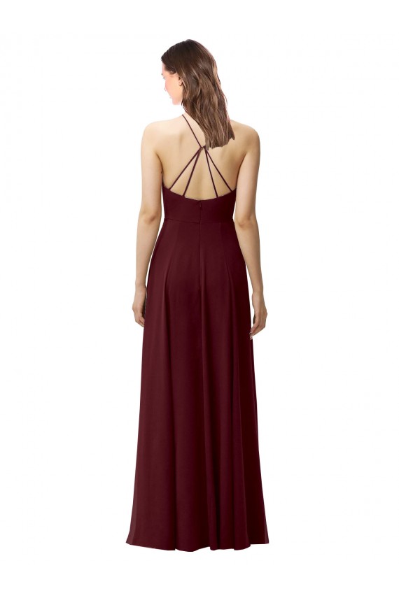 Beste Dunkler Burgunder A-Linien Neckholder Stehkragen Ausschnitt Chiffon Lange Brautjungfernkleider