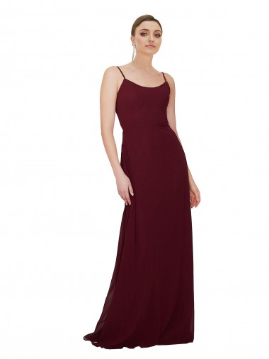 Beste Dunkler Burgunder A-Linien Scoop Chiffon Lange Brautjungfernkleider
