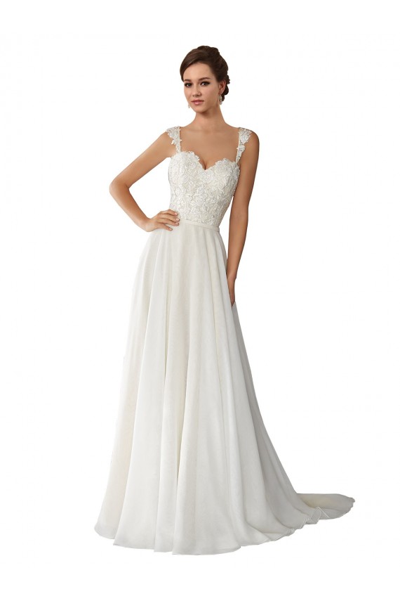 Beste Elfenbein A-Linien Kapelle-schleppe Chiffon Spitze Brautkleider