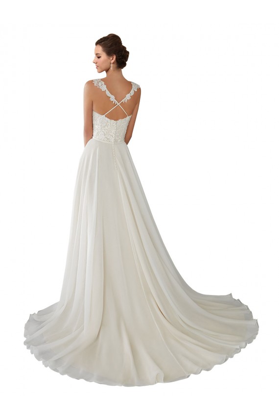 Beste Elfenbein A-Linien Kapelle-schleppe Chiffon Spitze Brautkleider