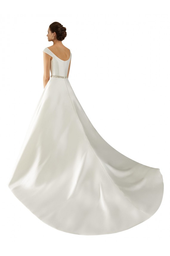 Beste Elfenbein A-Linien Off-Schulter Kapelle-schleppe Satin Klassisch Brautkleider