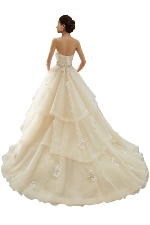 Beste Elfenbein & Champagner Prinzessin Kapelle-schleppe Tüll Spitze Brautkleider