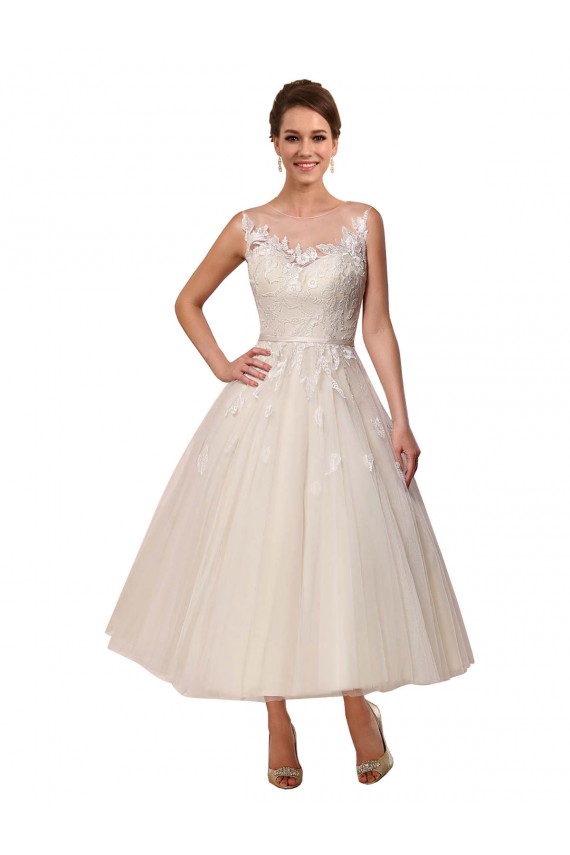 Beste Elfenbein Prinzessin Illusion Ausschnitt Wadenlang Tüll Spitze Brautkleider