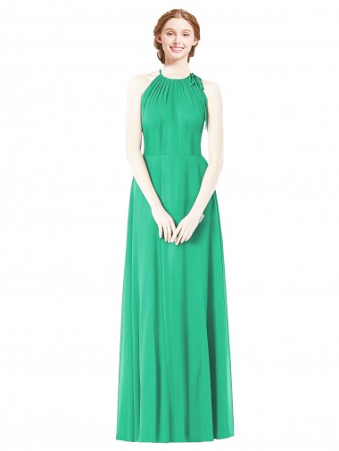 Beste Emerald A-Linien Neckholder Chiffon Lange Brautjungfernkleider