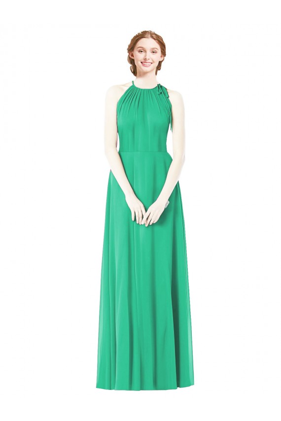 Beste Emerald A-Linien Neckholder Chiffon Lange Brautjungfernkleider