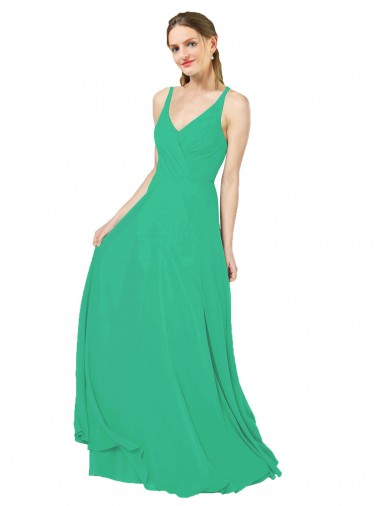 Beste Emerald Etui V-Ausschnitt Chiffon Lange Brautjungfernkleider