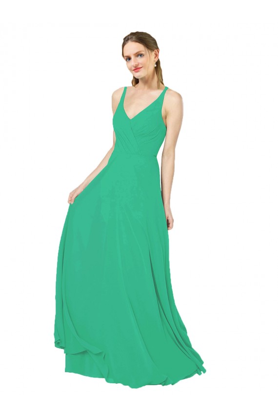 Beste Emerald Etui V-Ausschnitt Chiffon Lange Brautjungfernkleider