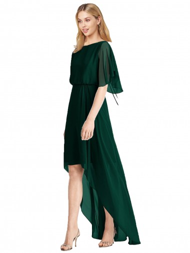 Beste Evergrün A-Linien Runder Ausschnitt Chiffon Lange Brautjungfernkleider